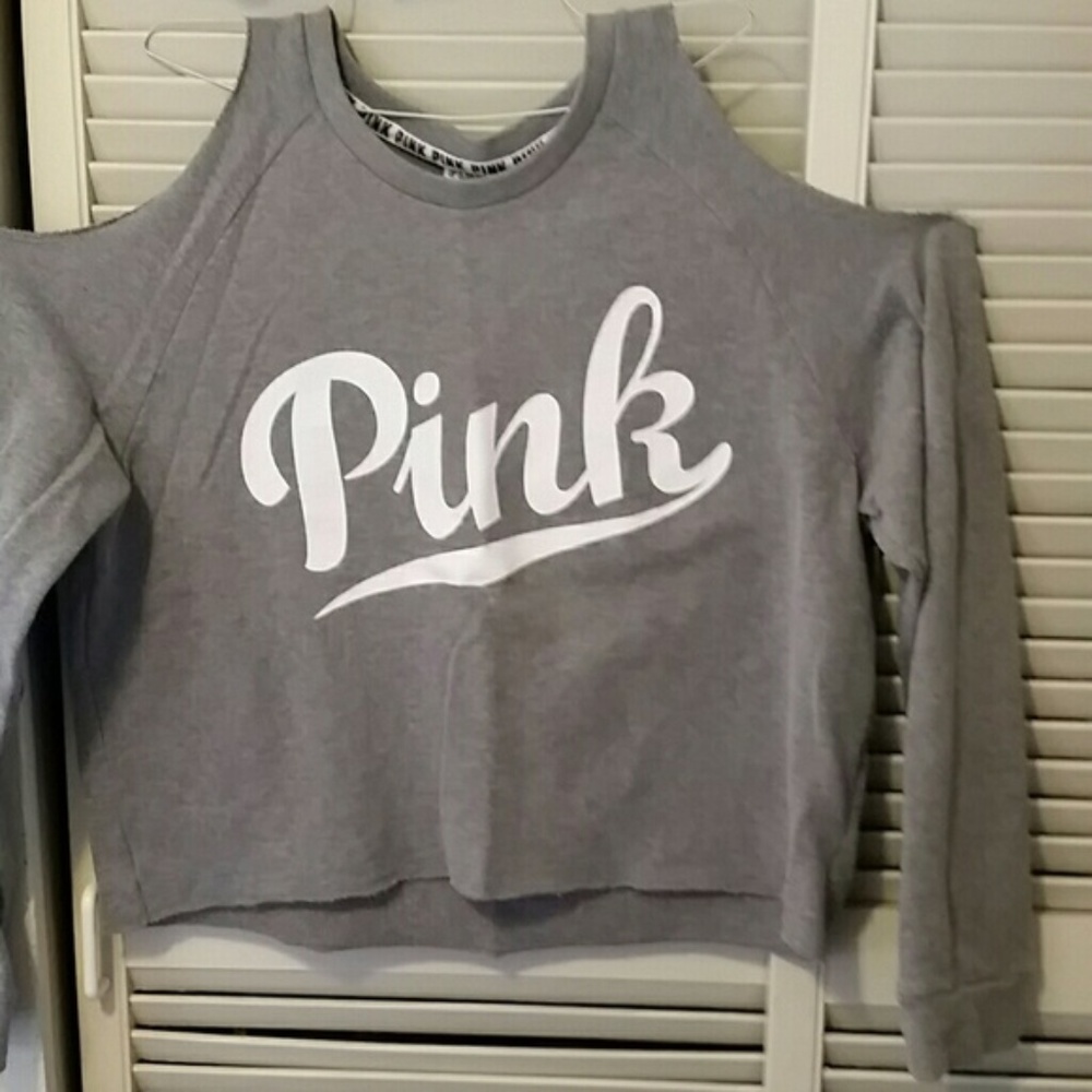 VS Pink Cropped Cold Shoulder Sweatshirt
